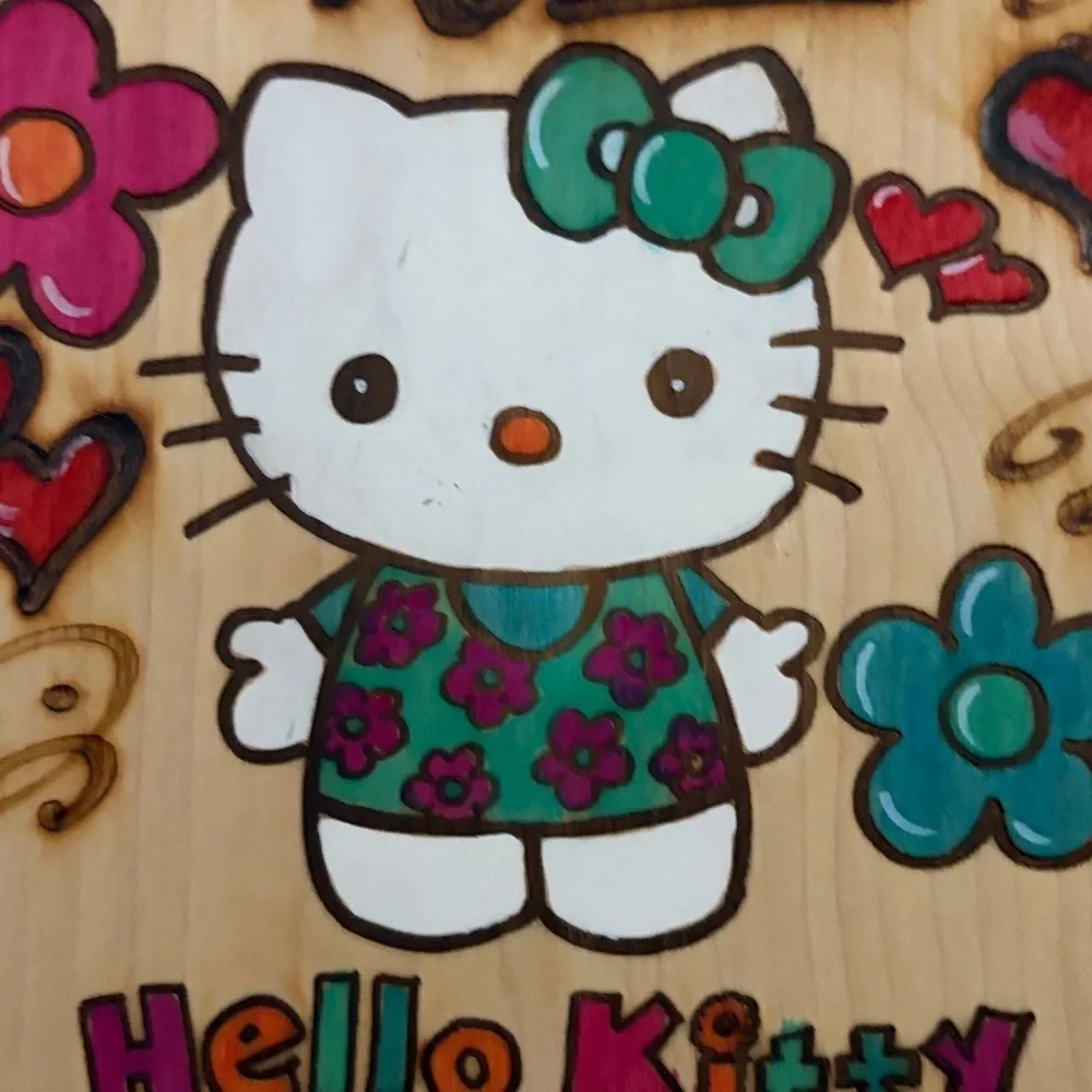 Handmade Hello Kitty Wood Burned Wall Decor - Emma’s Room Sign